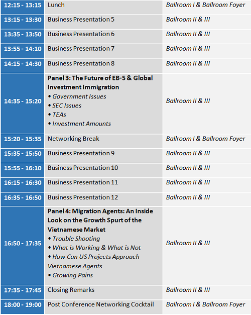 EB5 Investors 2017 Ho Chi Minh EB-5 Delegation Schedule